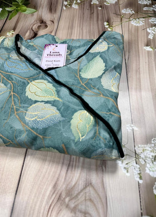Luna Teal Leaf Print Flared Wrap Dress - LTC13