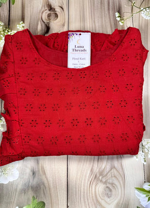 Luna Red Frill Sleeve Dress - LTC20