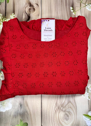 Luna Red Frill Sleeve Dress - LTC20
