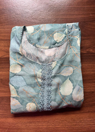 Seagreen With Leaf Prints - LTC33