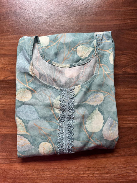 Seagreen With Leaf Prints - LTC33