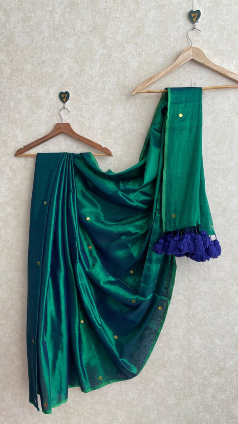 Premium Quality Raga Tissue Soft Silk Saree -  LTS142 Green & Teal Mix