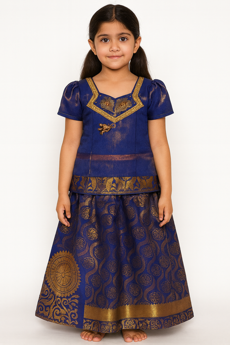 Royal Blue With Gold - Soft Silk Cotton