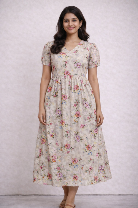 Beige With Floral Prints - LTC29