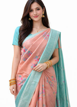 Elite Kupera Korvai Elite Bridal Rapier Fancy Lightweight Silk Sarees - LTS86 Aqua Blue & Pink