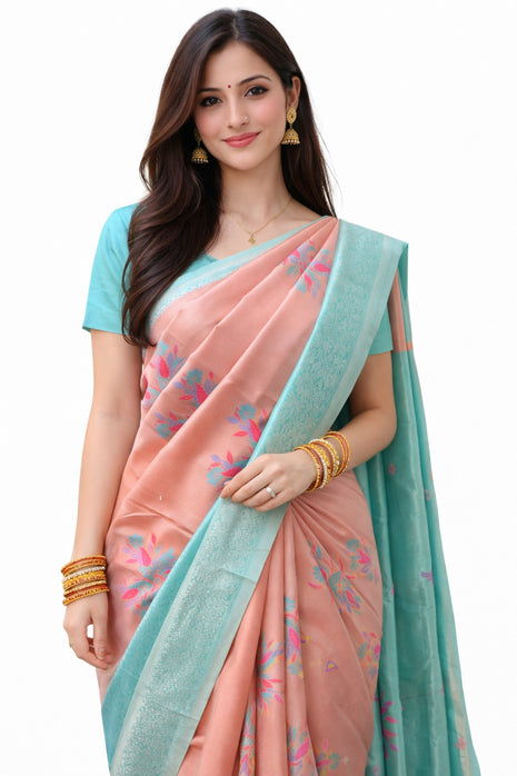 Elite Kupera Korvai Elite Bridal Rapier Fancy Lightweight Silk Sarees - LTS86 Aqua Blue & Pink