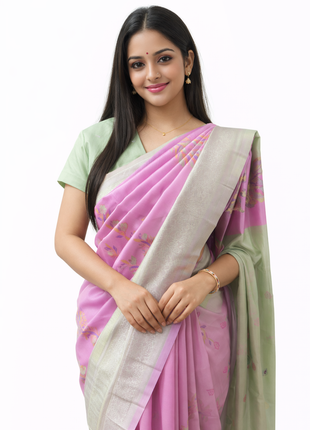 Elite Kupera Korvai Elite Bridal Rapier Fancy Lightweight Silk Sarees - LTS92 Pink & Grey