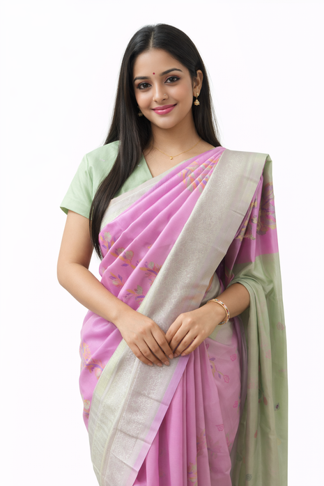 Elite Kupera Korvai Elite Bridal Rapier Fancy Lightweight Silk Sarees - LTS92 Pink & Grey