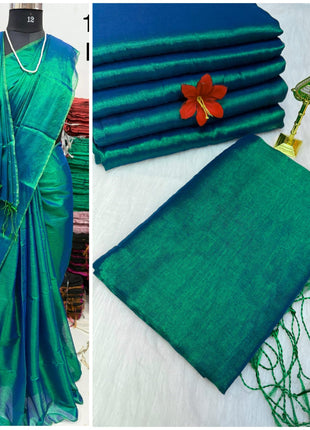Premium Quality Raga Tissue  Soft Silk Saree - LTS151  Dual-tone blue and green
