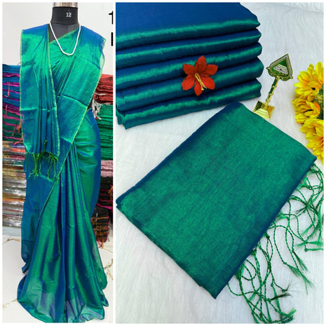 Premium Quality Raga Tissue  Soft Silk Saree - LTS151  Dual-tone blue and green